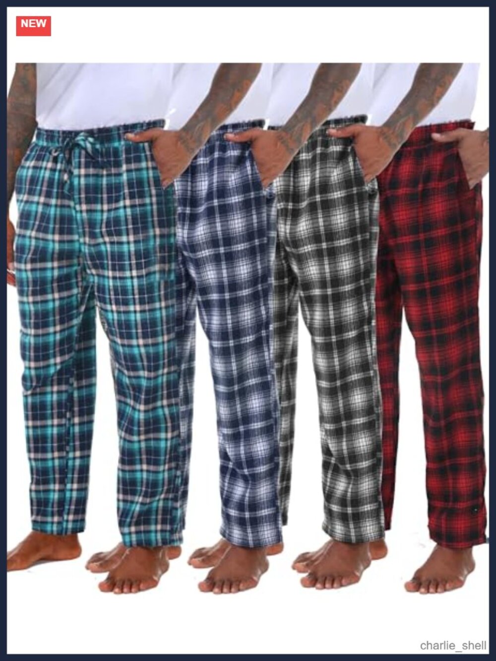 Men's Plaid Flannel Pajama Pants Lounge Sleep Bottoms 4 Pack